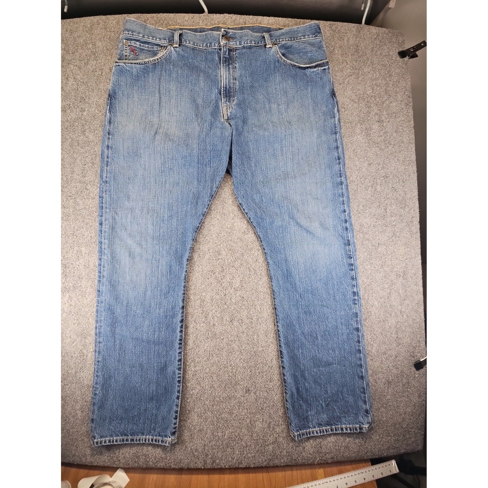 Polo Ralph Lauren Mens 42x32 Straight Fit Blue Denim Hampton Jeans Logo 1799